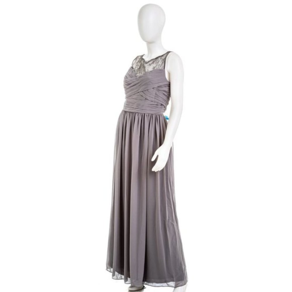 Monique Lhuillier Lace Top Chiffon Gown Grey Sz 4